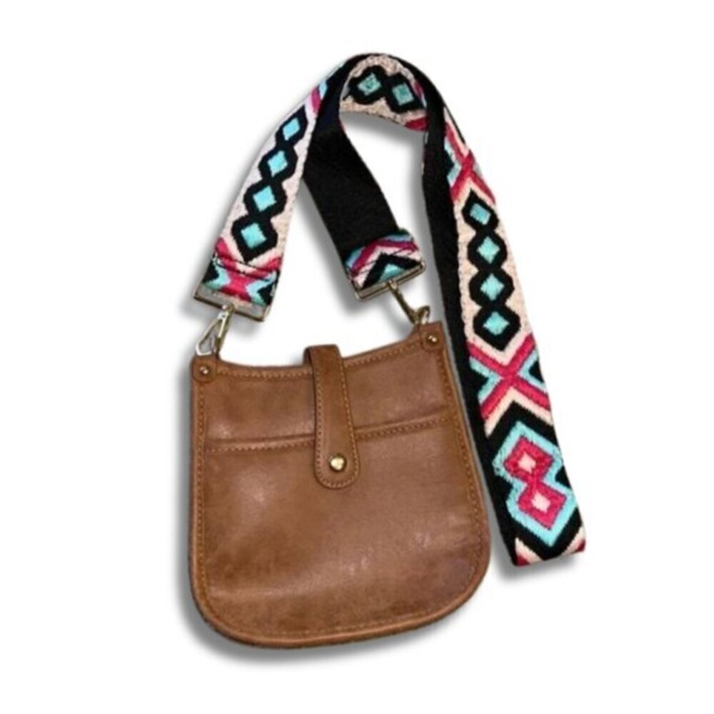 Threaded Pear Multicolor Chevron Strap Brown Leat… - image 1
